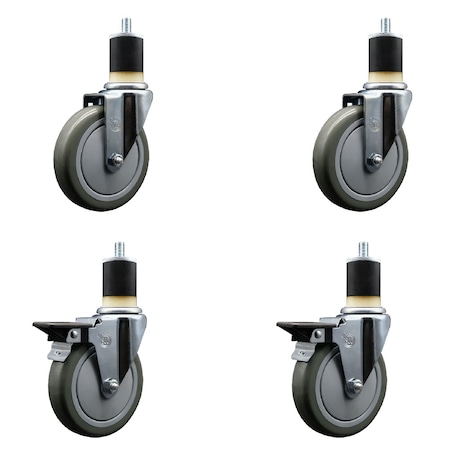 Service Caster 5'' Gray Poly Wheel Swivel 1-7/8'' Expanding Stem Caster Set 2 Brakes, 4PK SCC-EX20S514-PPUB-2-PLB-2-178